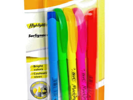 5 BIC Highlighter Grip Textmark Set, mit Keilspitze,in fünf leuchtenden Farben