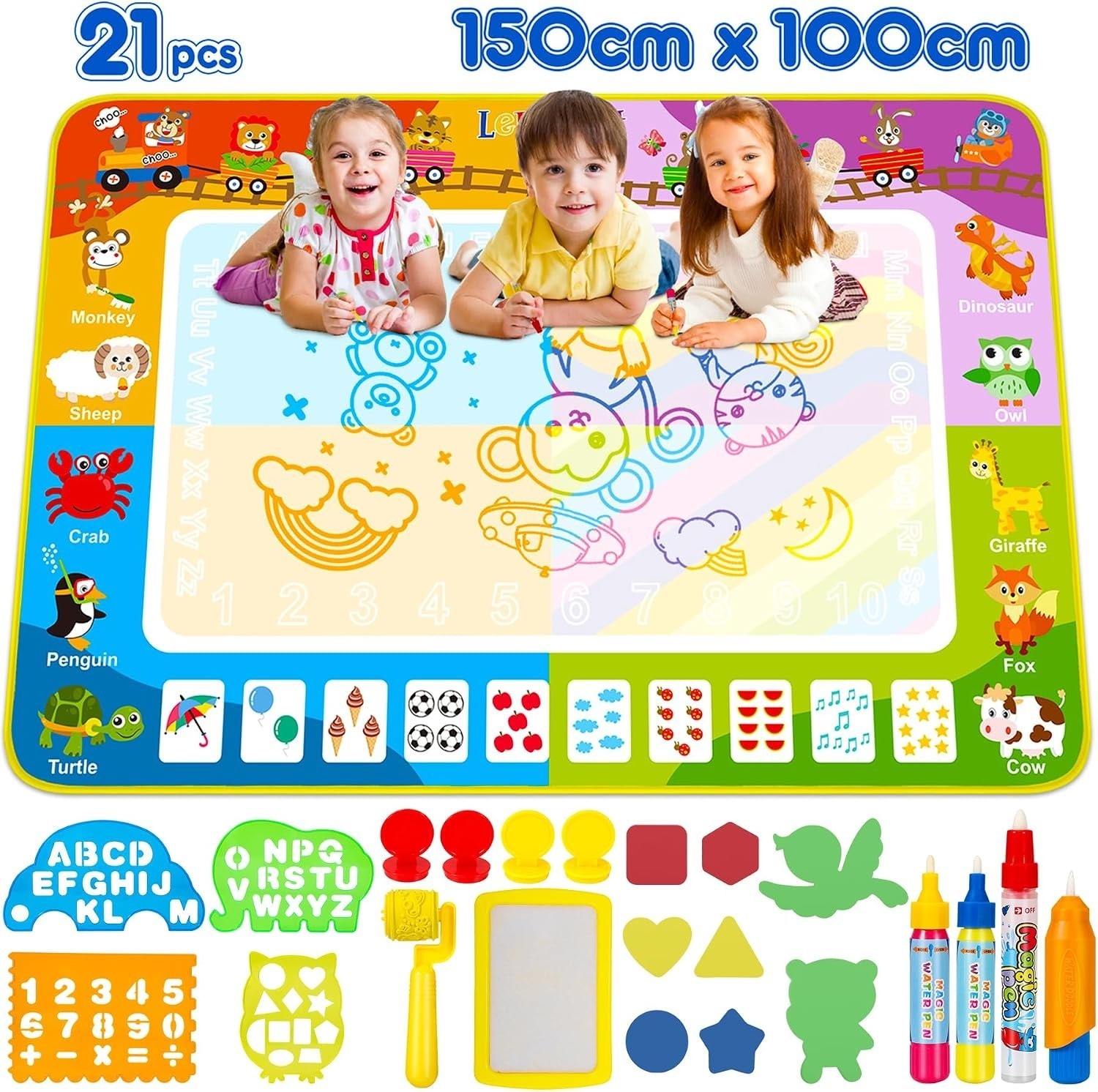 Lenbest-Water-Doodle-Mat-Animals-Extra-Large-150x100cm-Aqua-Drawing-Pad-398366101314