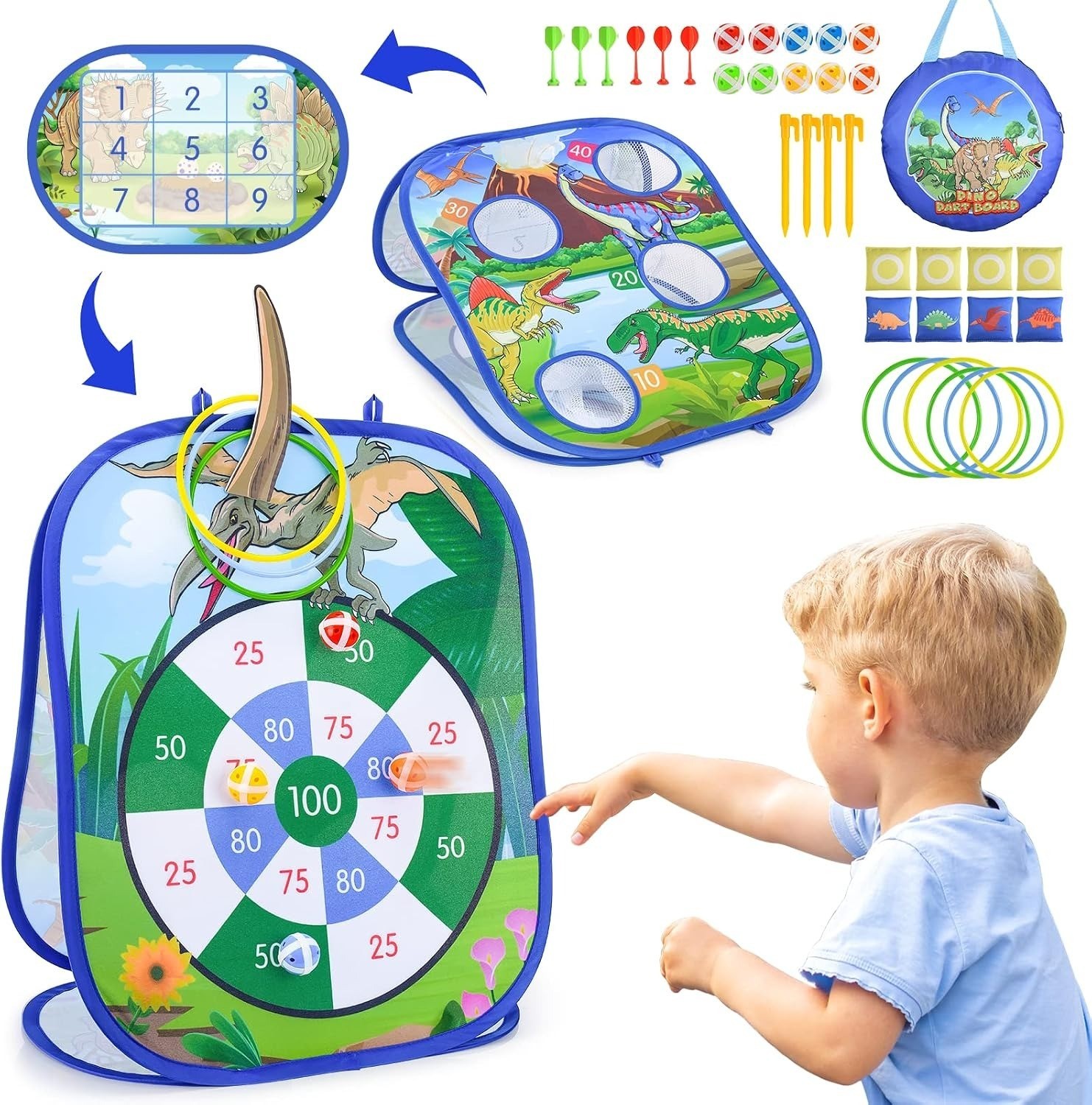 Corrit-5-in-1-Outdoor-Spieleset-Cornhole-Ringwurf-30-teilig-Grun-2-4-Spieler-398365872386