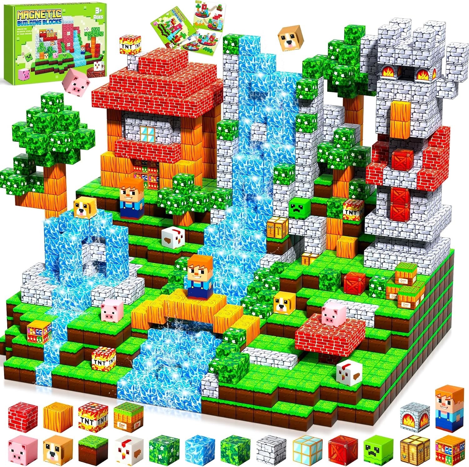 Pourbibi-Magnetische-Bausteine-108-Teile-Magnetbausteine-ab-3-Jahre-Reiseset-398271196009